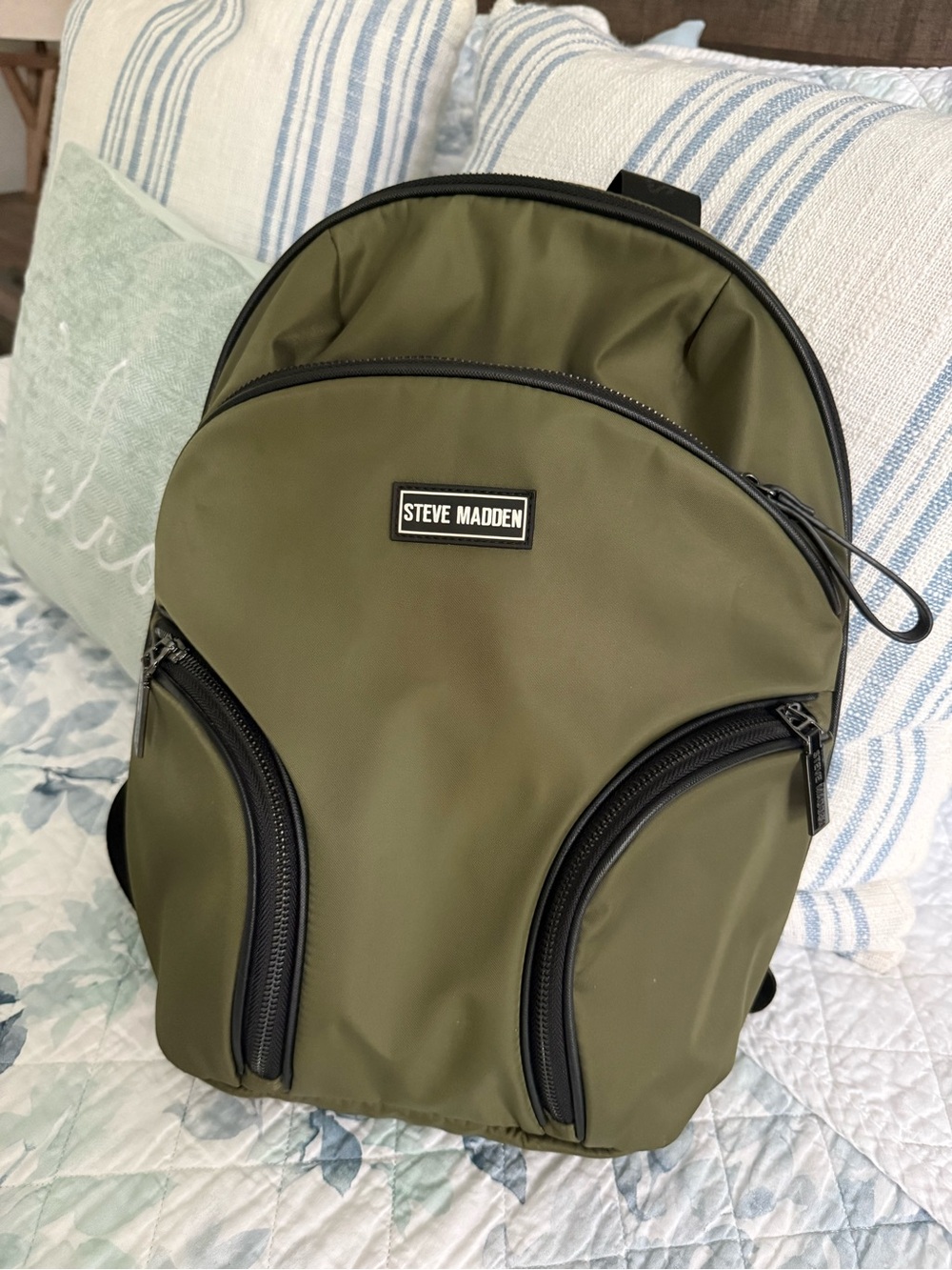 Steve Madden Olive Green Backpack with Black Trim